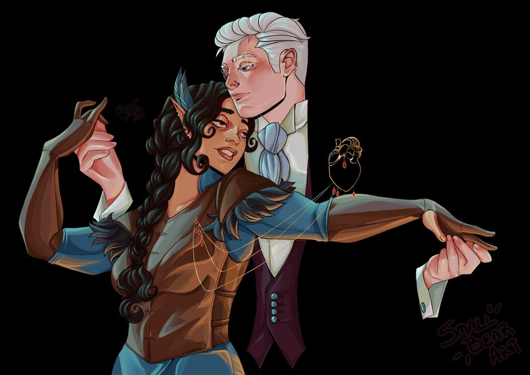 Vex and Percy (Critical Role) as a JC Leyendecker painting.