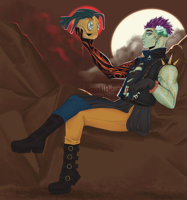 Ashton Greymoore holding the head of Fresh Cut Grass (Critical Role)