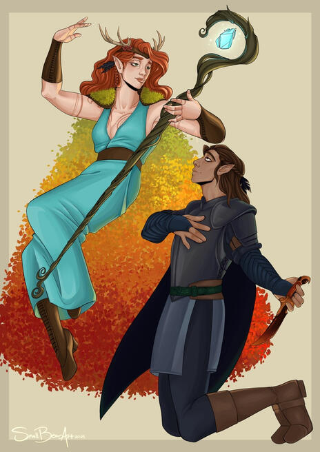 Keyleth and Vax (Critical Role) as a JC Leyendecker painting
