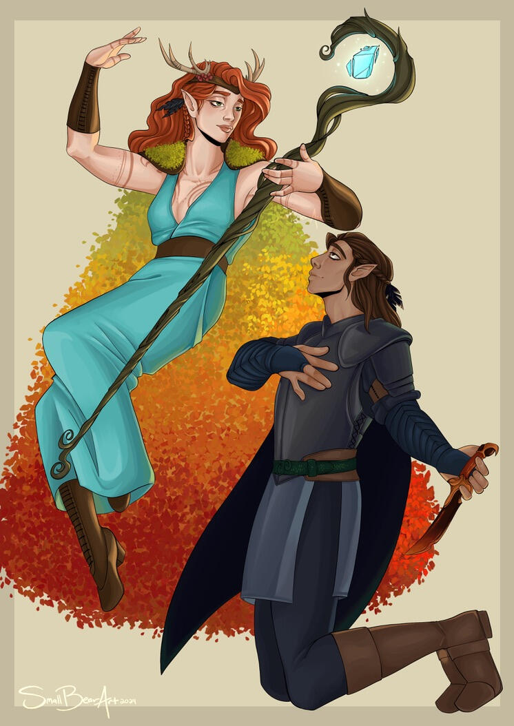 Keyleth and Vax (Critical Role) as a JC Leyendecker painting